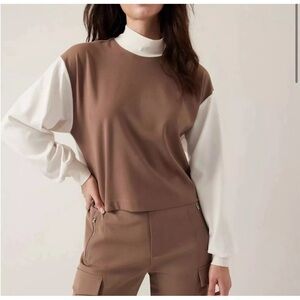 Athleta Venice Block Sweatshirt Shirt Top Cream Taupe‎ Loungewear Size S